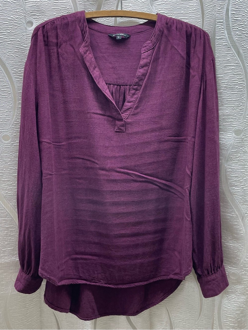 George Blouse Womens XL Plum Purple Excellent Split Neck Long Sleeve Pleated